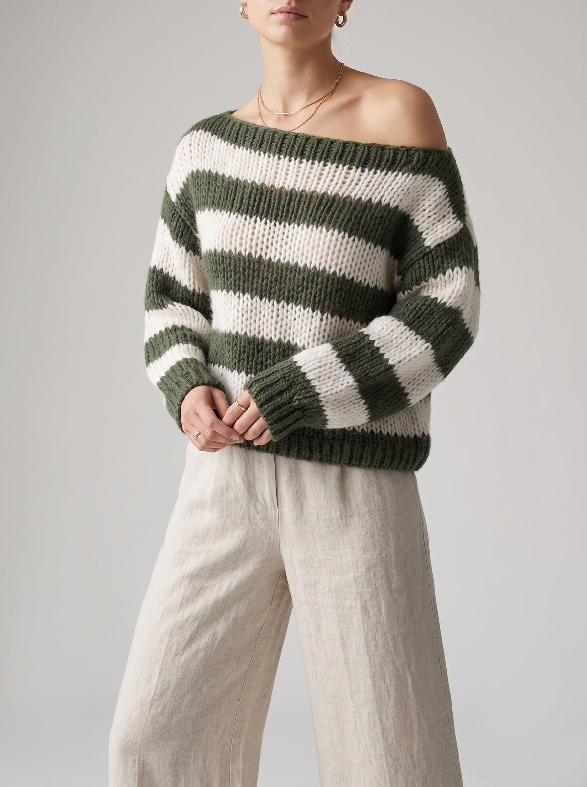 Striped Oversized Jumper - Green