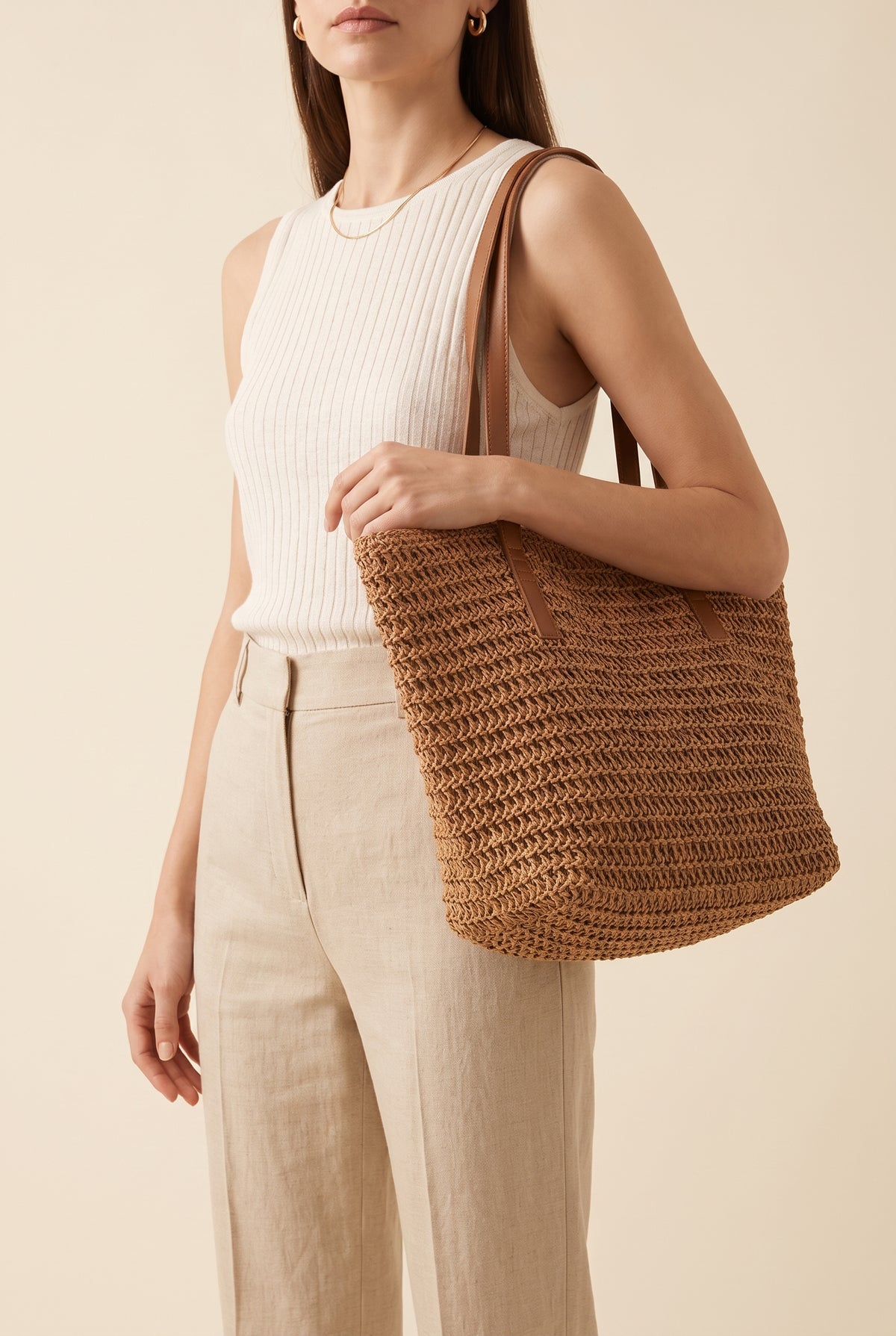 Céleste Woven Straw Beach Bag — On-Model View