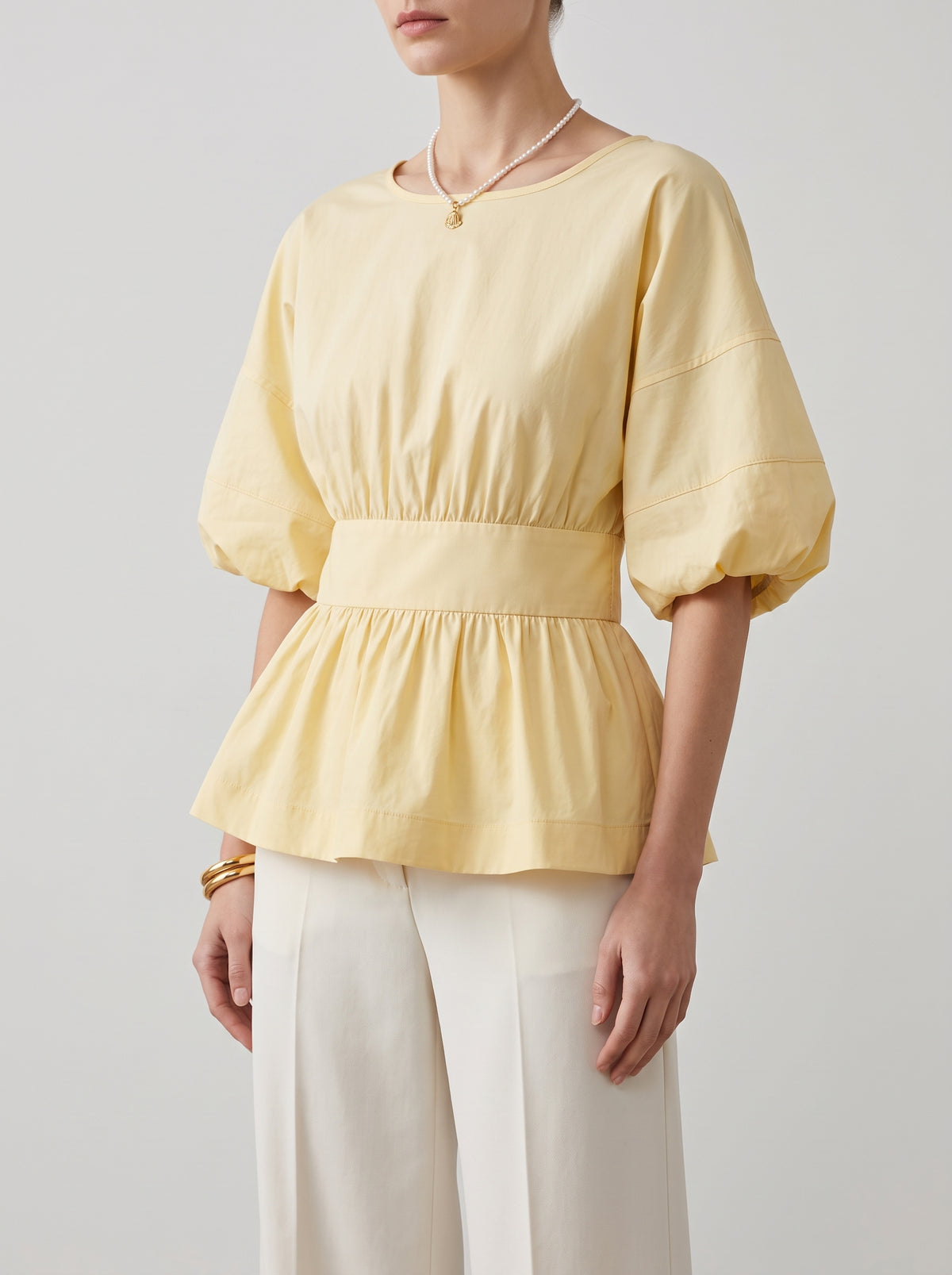 Cécile Ruffled Open-Back Blouse — Yellow