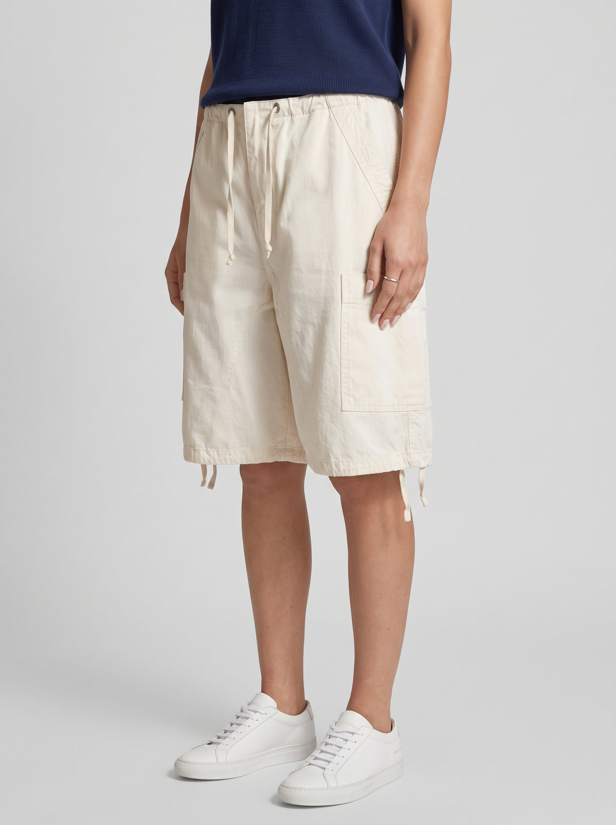 Riley Baggy Denim Cargo Shorts — Beige