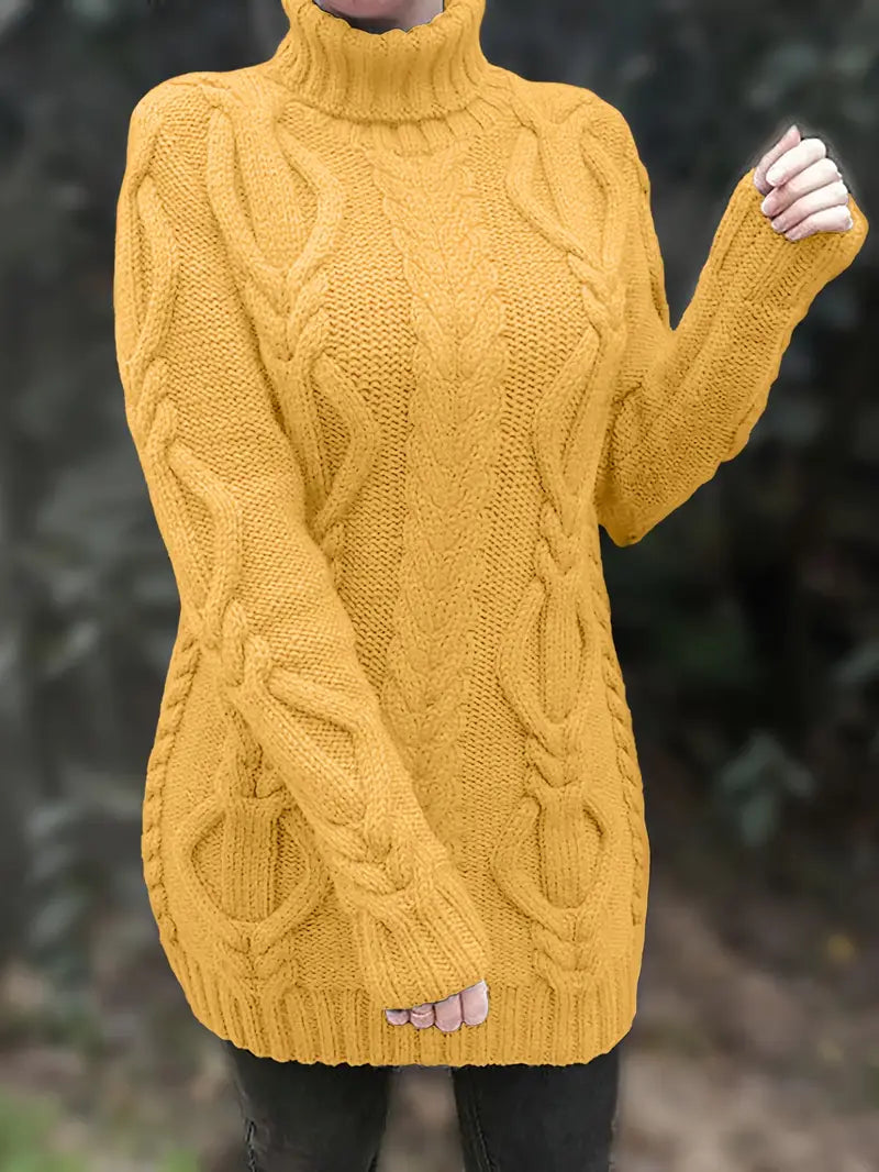 MADELEINE — Robe à Col Roulé en Maille Torsadée