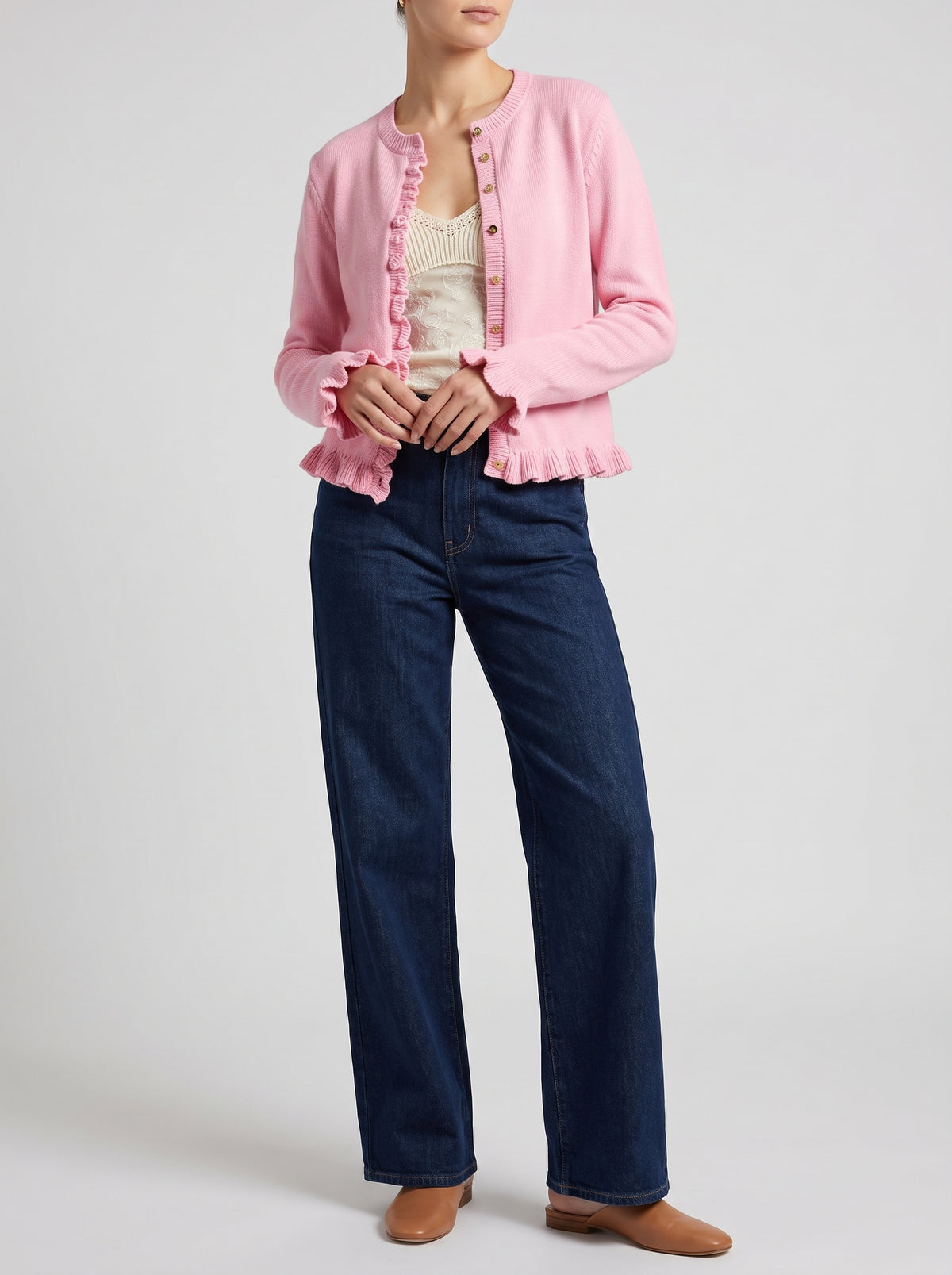 Ayla Ruffle Knit Cardigan - Pink