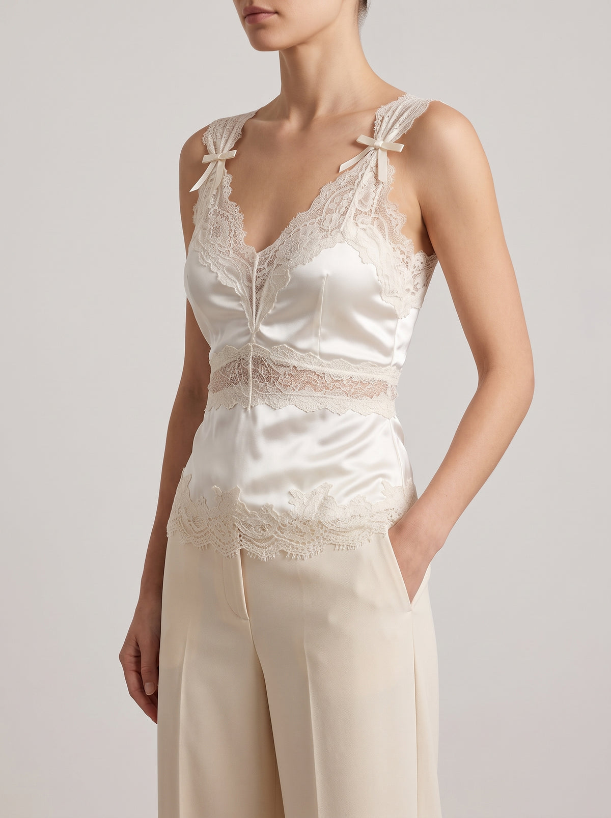 Julianne Sleeveless Satin and Lace Blouse