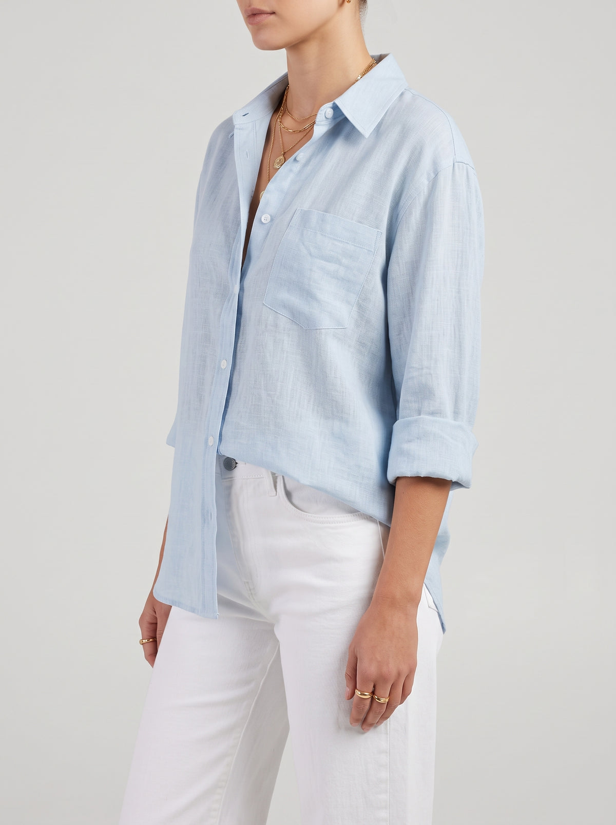 Beatrice Cotton and Linen Lapel Blouse — Blue