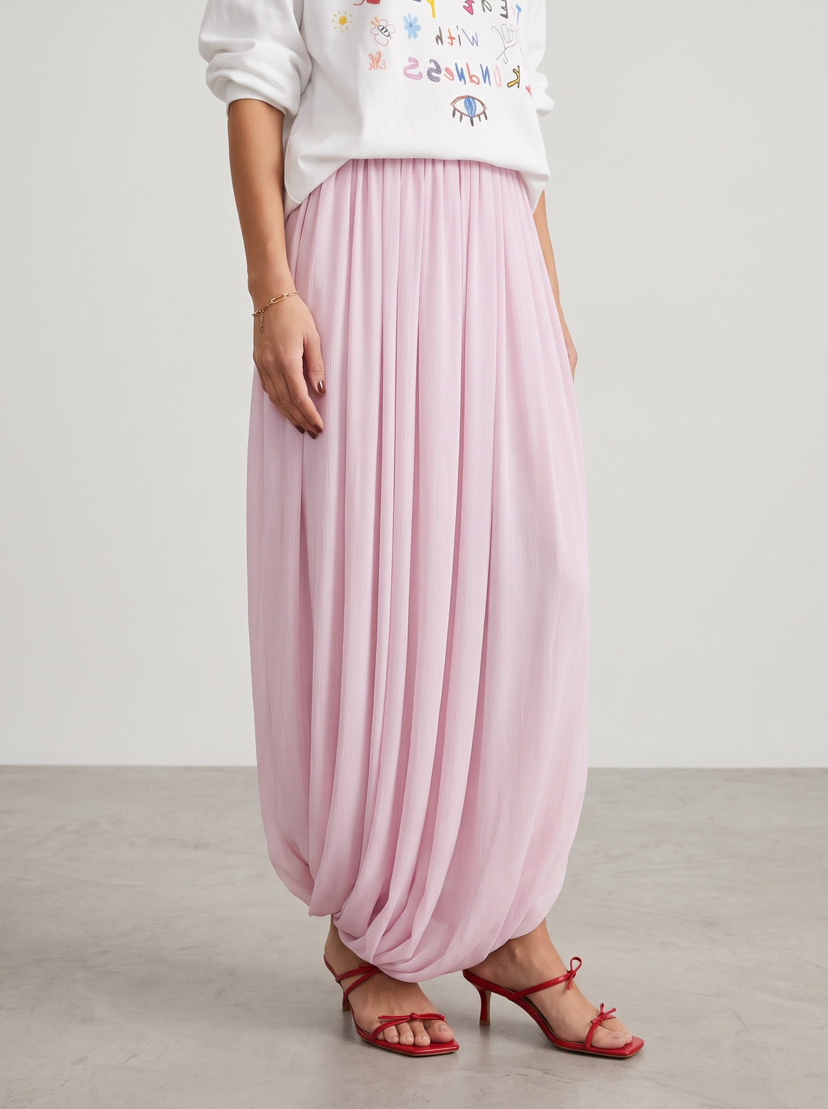 Jupe longue Afroza en mousseline fluide - Rose