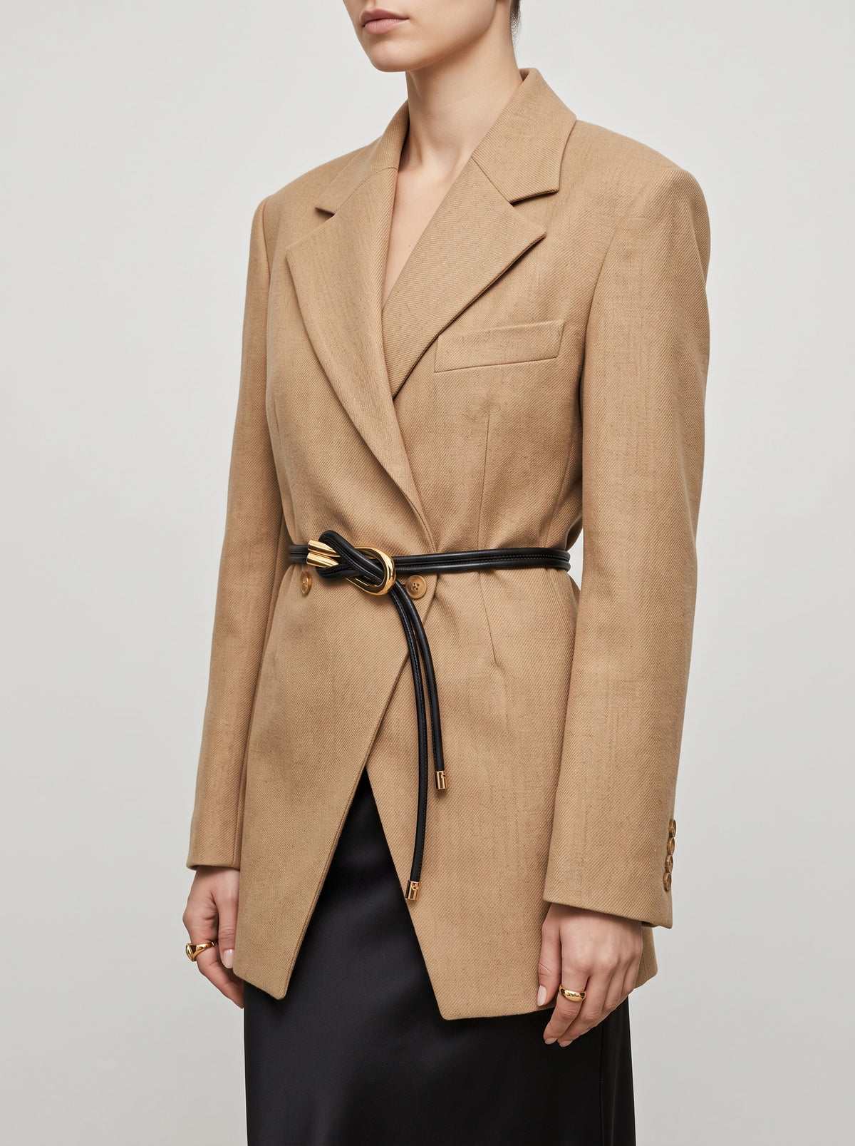 Myrna Notch Lapel Cinched Blazer - Beige