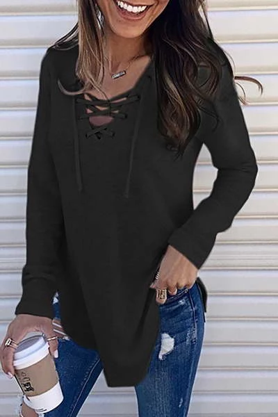 T-Shirt à Lacets, Col en V