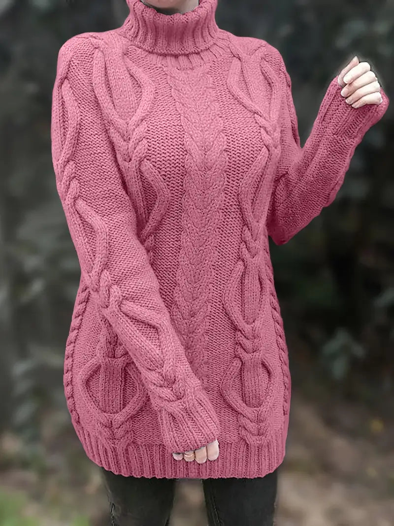 MADELEINE — Robe à Col Roulé en Maille Torsadée
