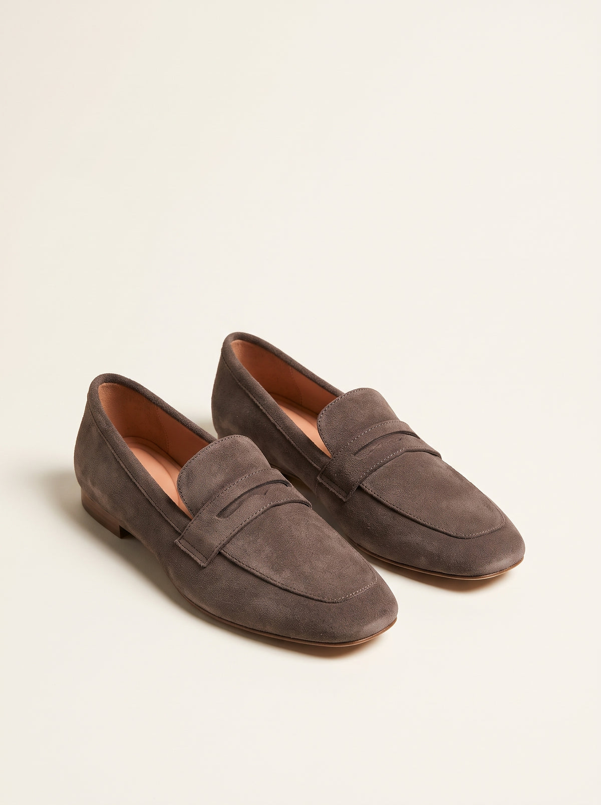Adira Square-Toe Faux Suede Loafers — Taupe