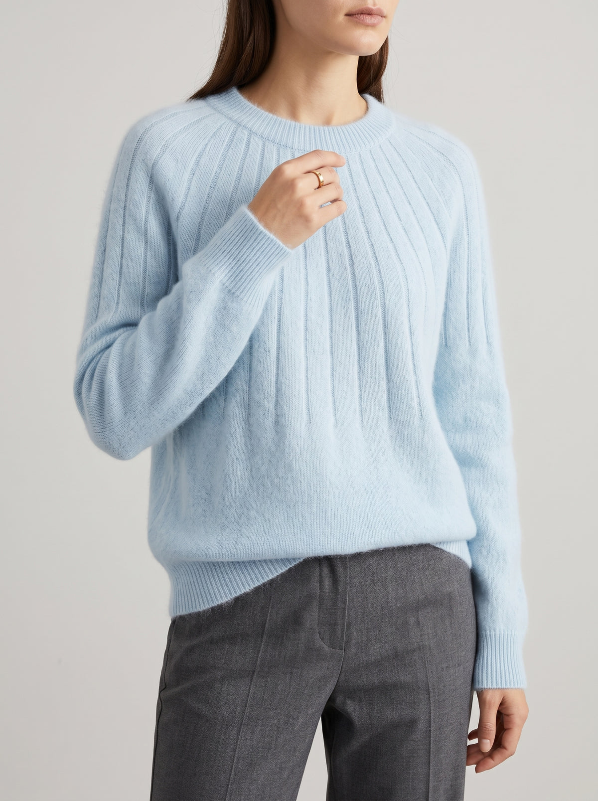 ALEXIA — Ribbed Jumper With Fluffy Collar - Blue