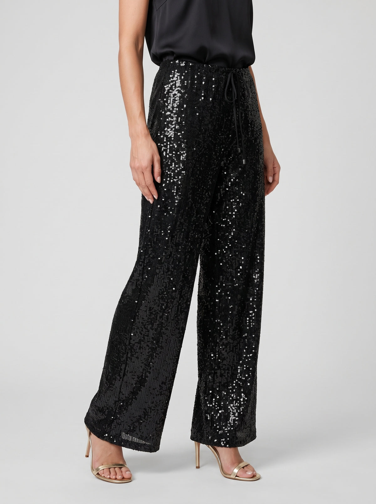 Sophia Sequin Wide-Leg Pants — Black