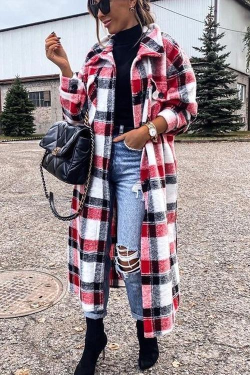 Manteau Long en Laine à Carreaux, Nouvelle Collection