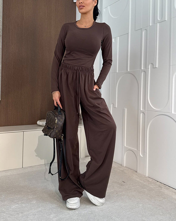 Ensemble T-Shirt Confortable et Pantalon Large, 2 Pièces