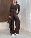 Ensemble T-Shirt Confortable et Pantalon Large, 2 Pièces