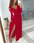 Robe Longue Élégante Fendue, Épaule Dénudée