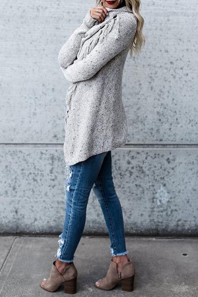 Pull Asymétrique, Col Bénitier, à Pompons