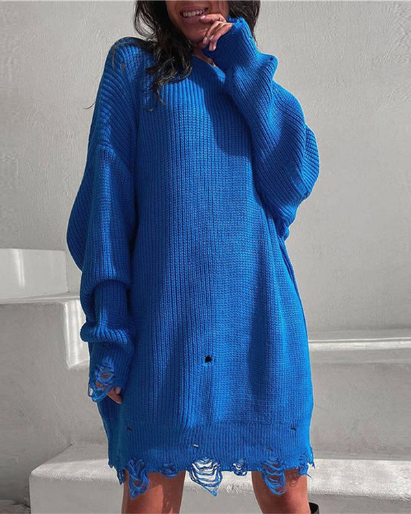 Pull Oversize Chic, Col Rond, Effet Délavé