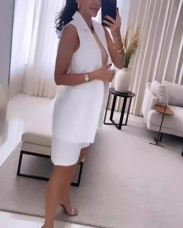 Ensemble Veste Gilet à Revers et Short