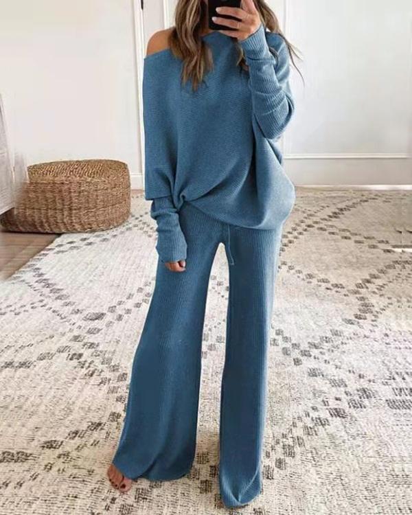 Ensemble Pull et Pantalon Large en Tricot, 2 Pièces