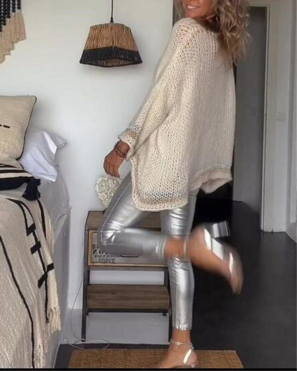 Legging Métallisé Ajusté en Cuir Synthétique