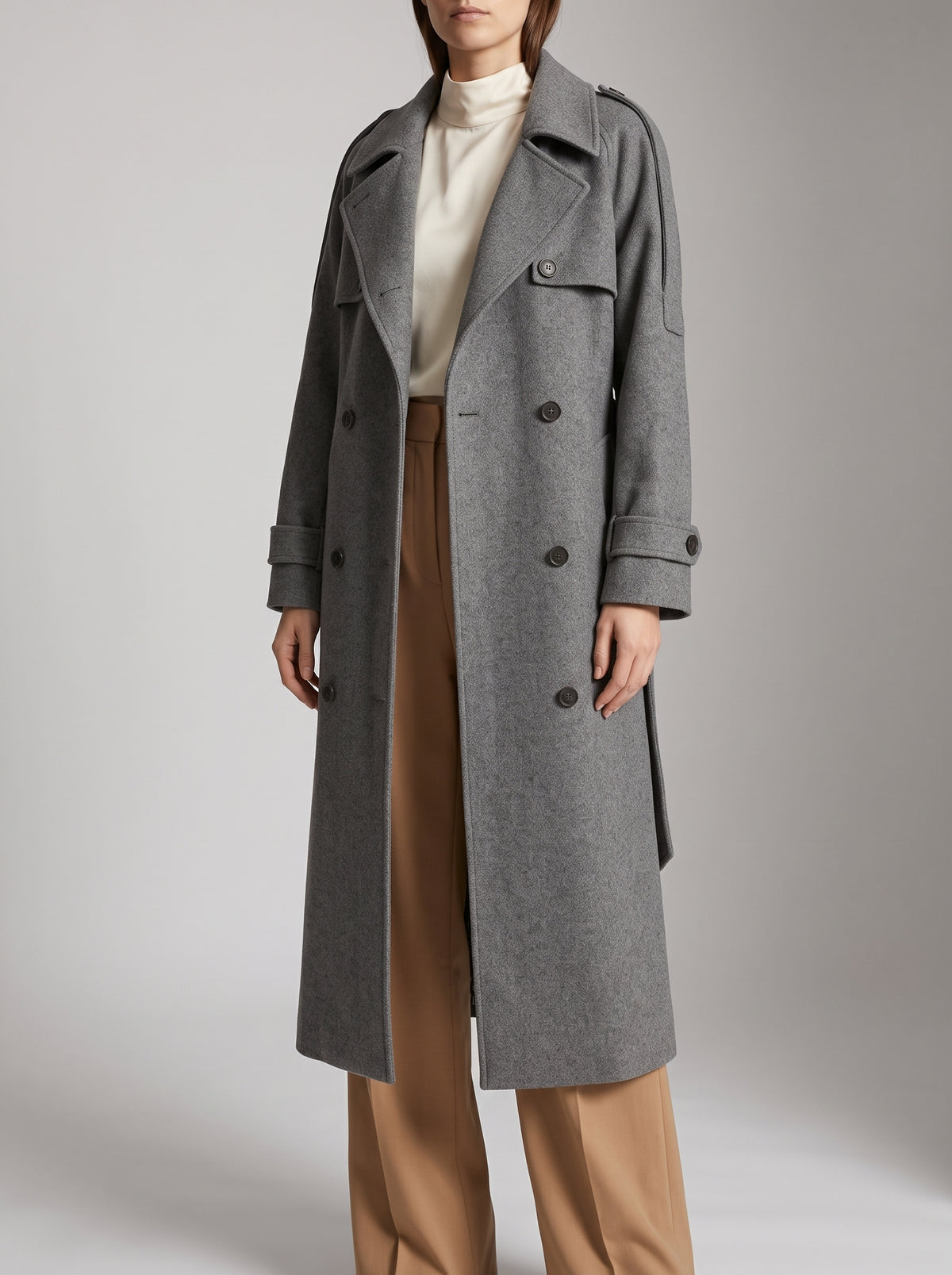 Alicia Long Double-Breasted Wool-Look Coat — Gray