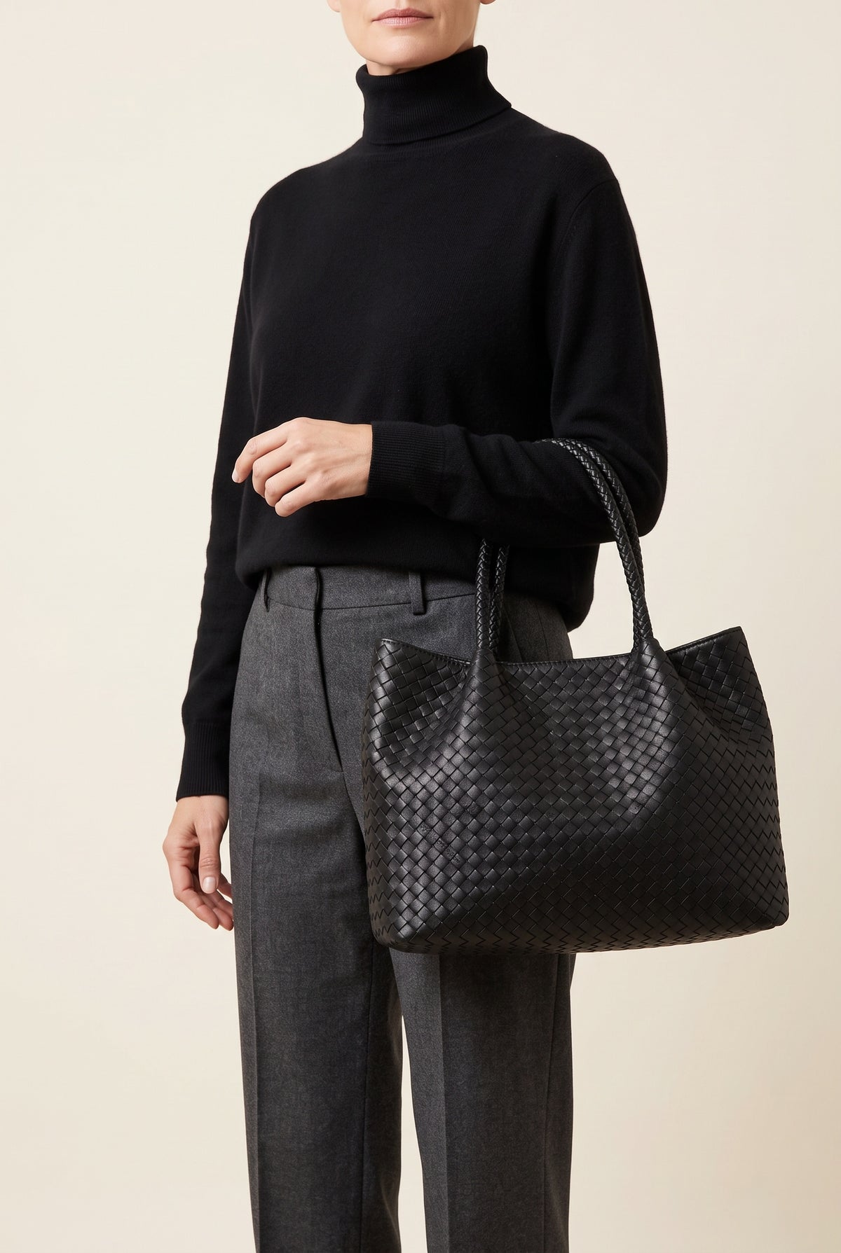 Gracie XL Woven Faux Leather Tote — On-Model View