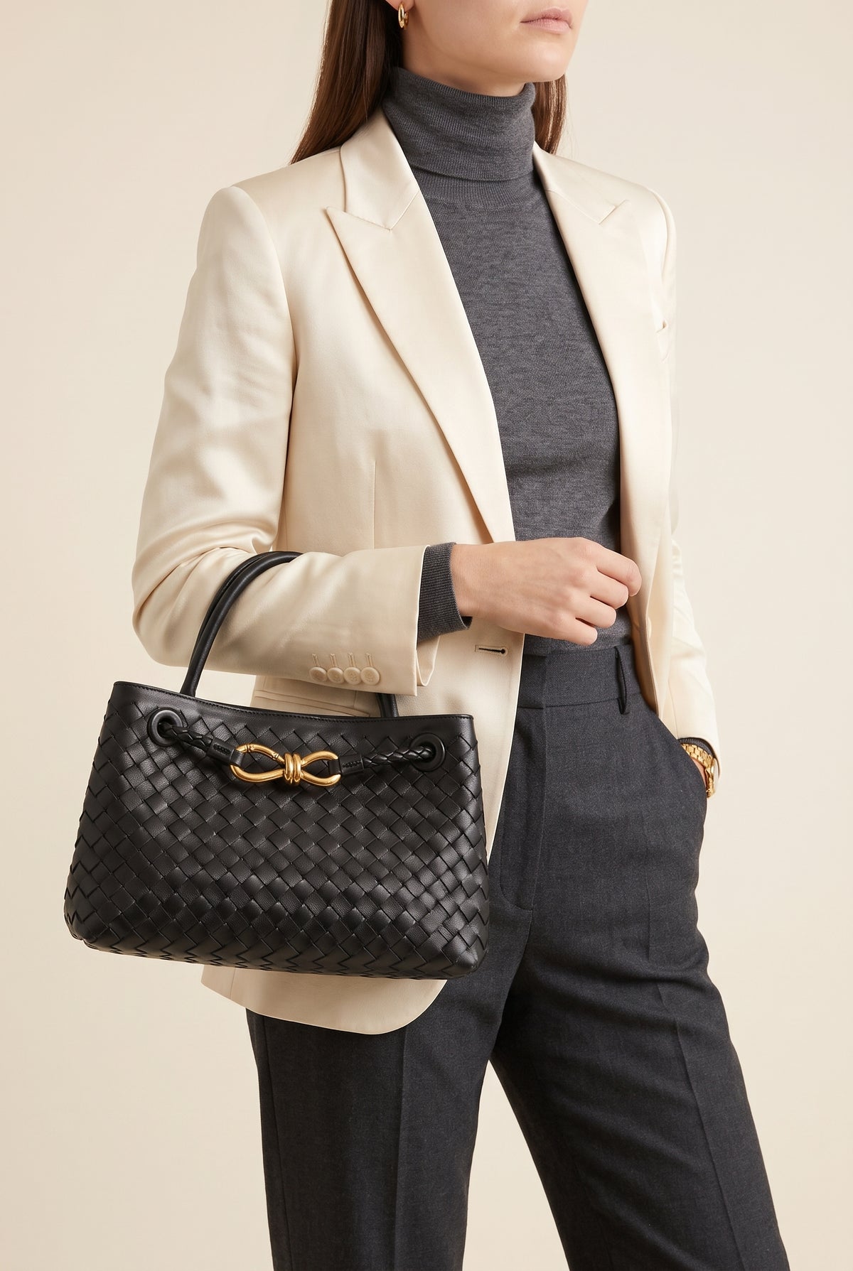 Lucia Small Woven Faux Leather Bag — On-Model View