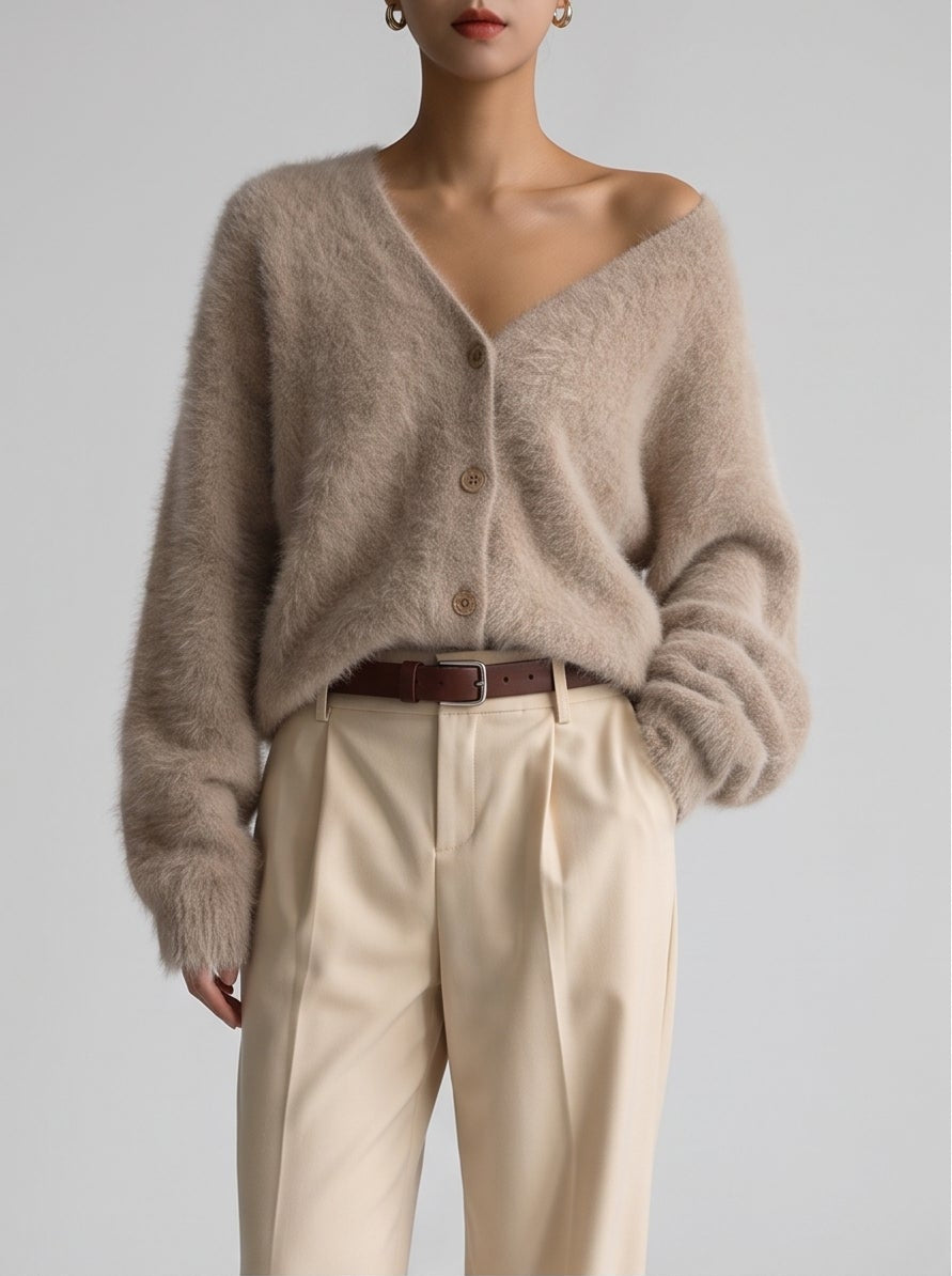 Terry Cosy Knit Cardigan - Brown