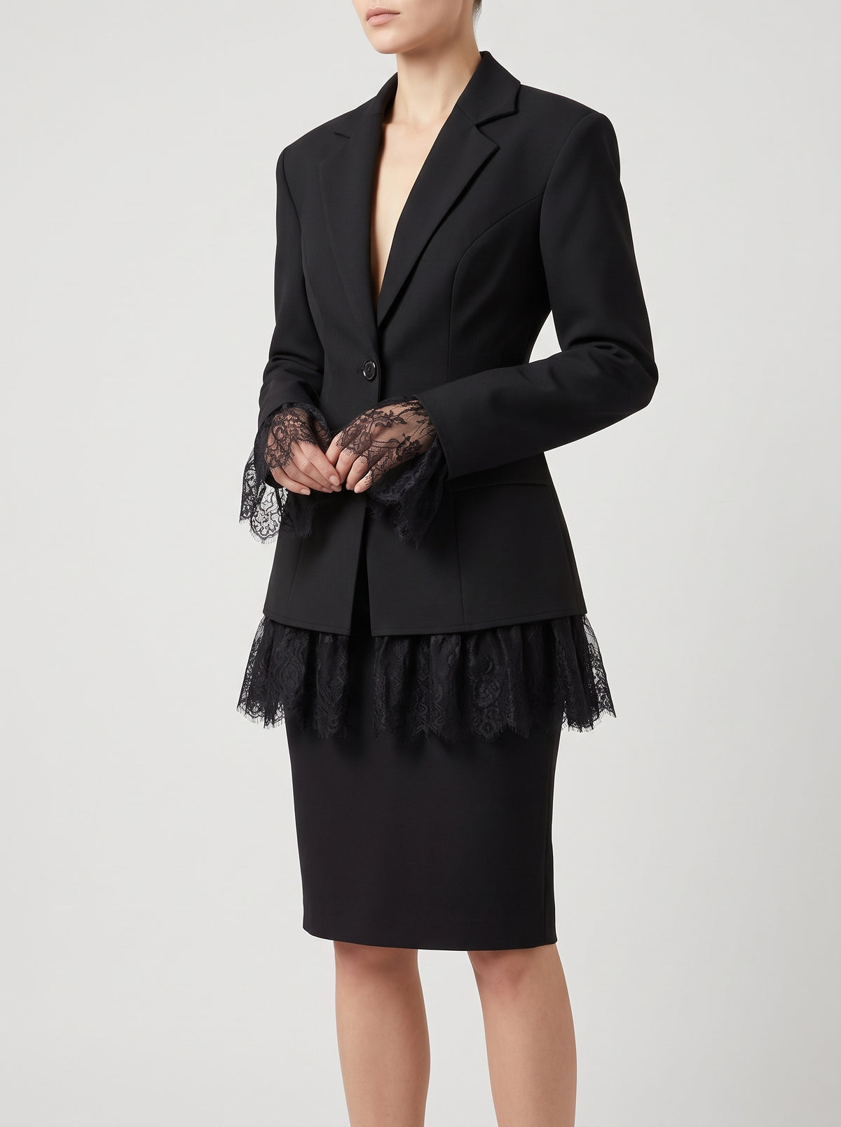 Colbie Lace-Trimmed Blazer - Black