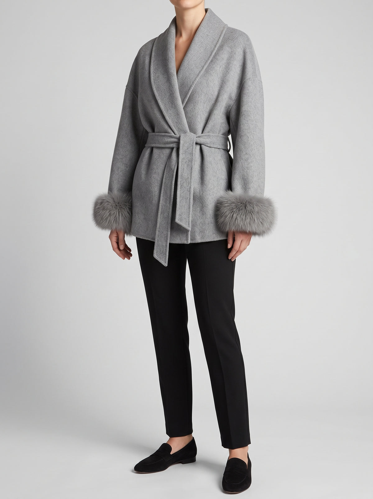ÉLÉONORE — Wool-Blend Coat With Faux Fur Cuffs - Grey