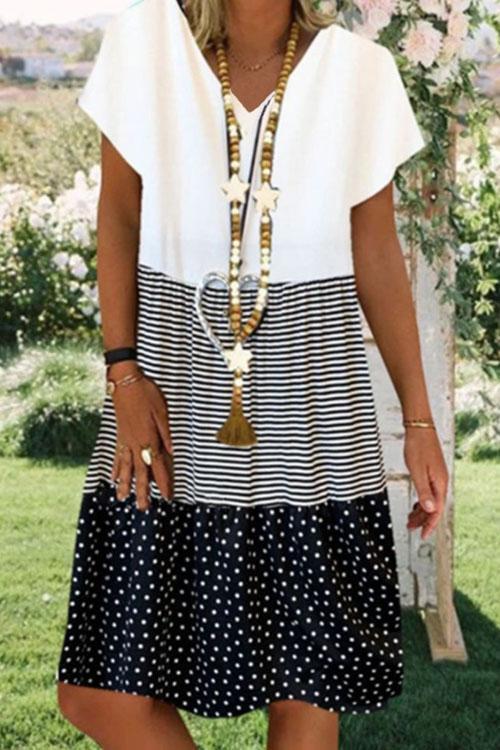 Robe Rayée à Pois Color Block