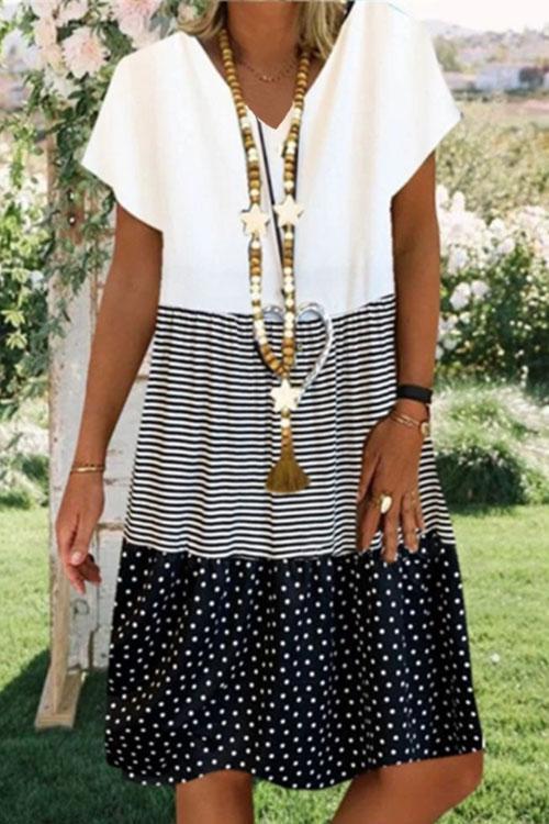 Robe Rayée à Pois Color Block