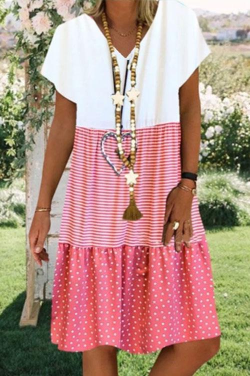 Robe Rayée à Pois Color Block