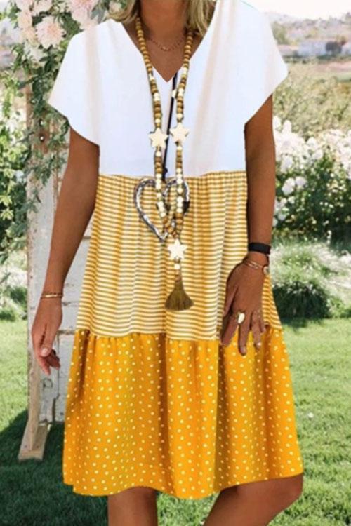 Robe Rayée à Pois Color Block