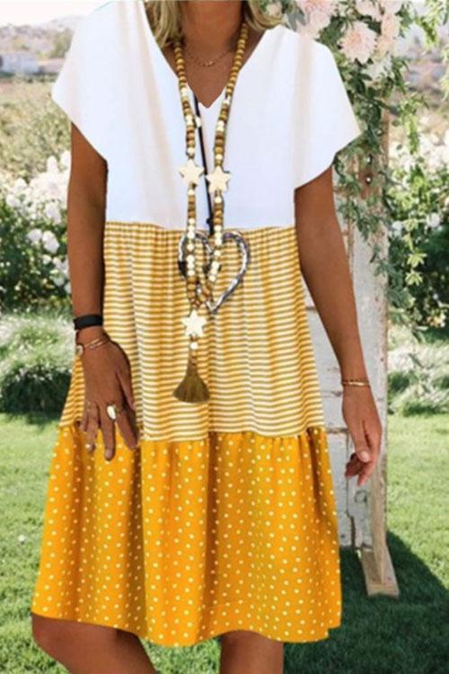 Robe Rayée à Pois Color Block