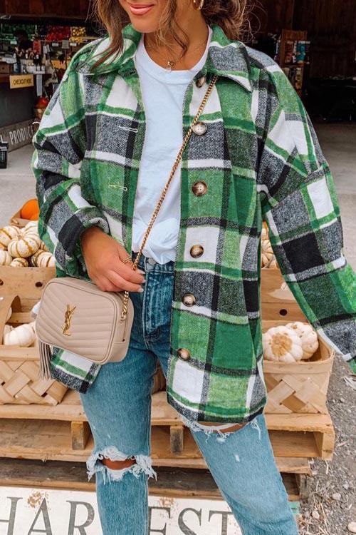 Manteau Chemise Épais à Boutons Métalliques, Carreaux Anglais