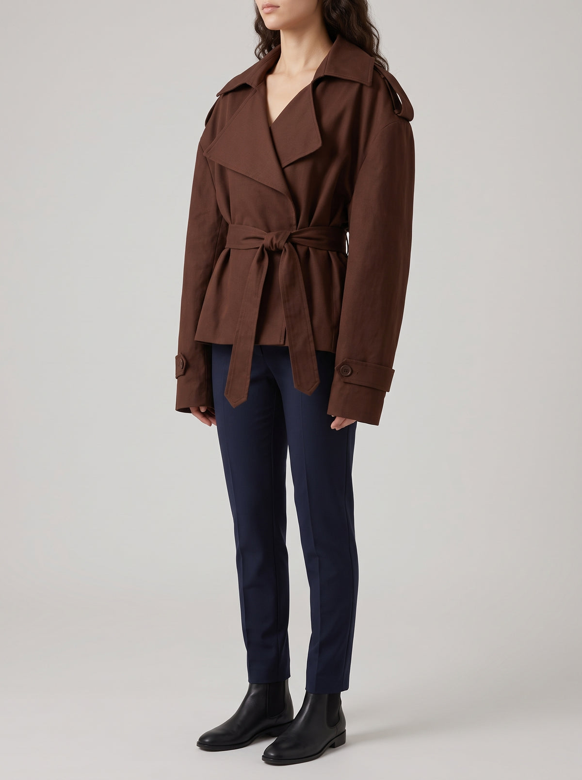 Molly Belted Cropped Trench Coat - Brown