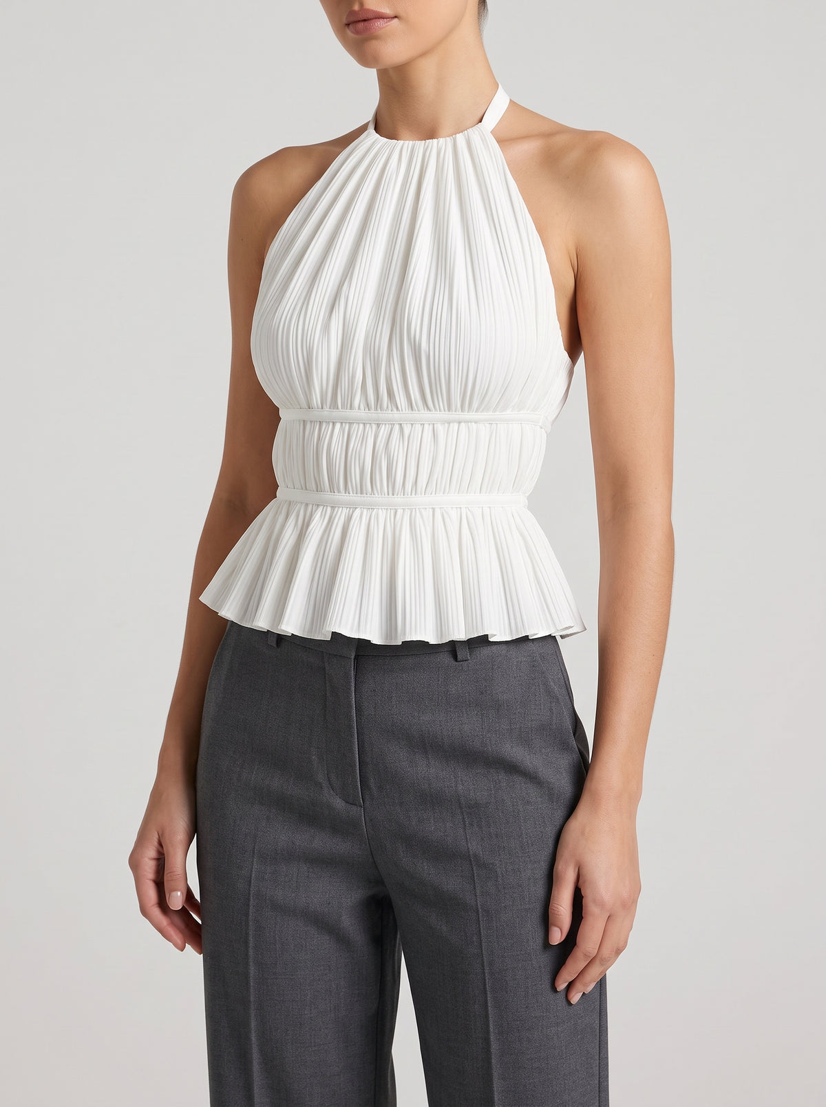 Inès Ruched Halter Top — White