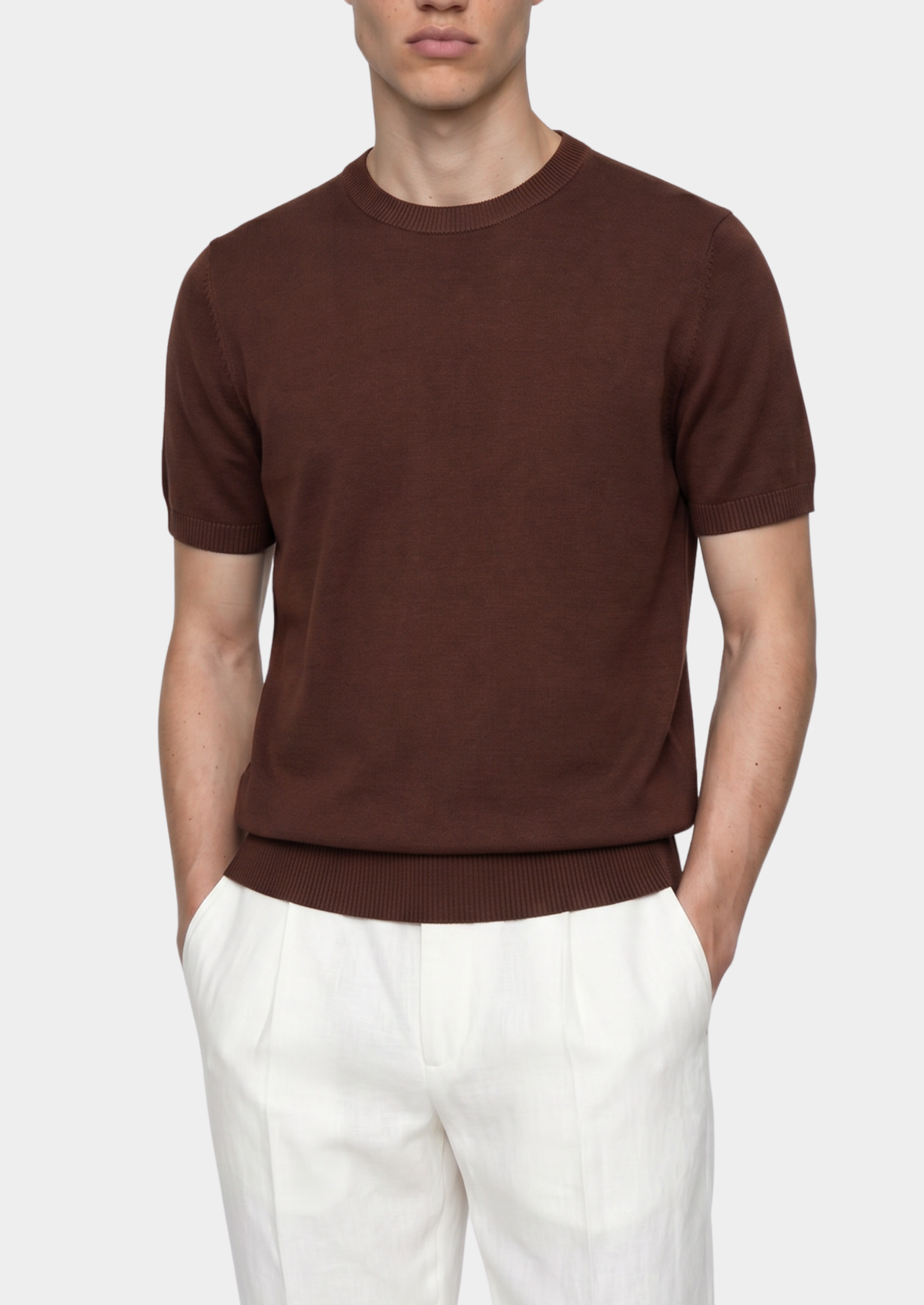 T-Shirt essentiel col rond en maille café