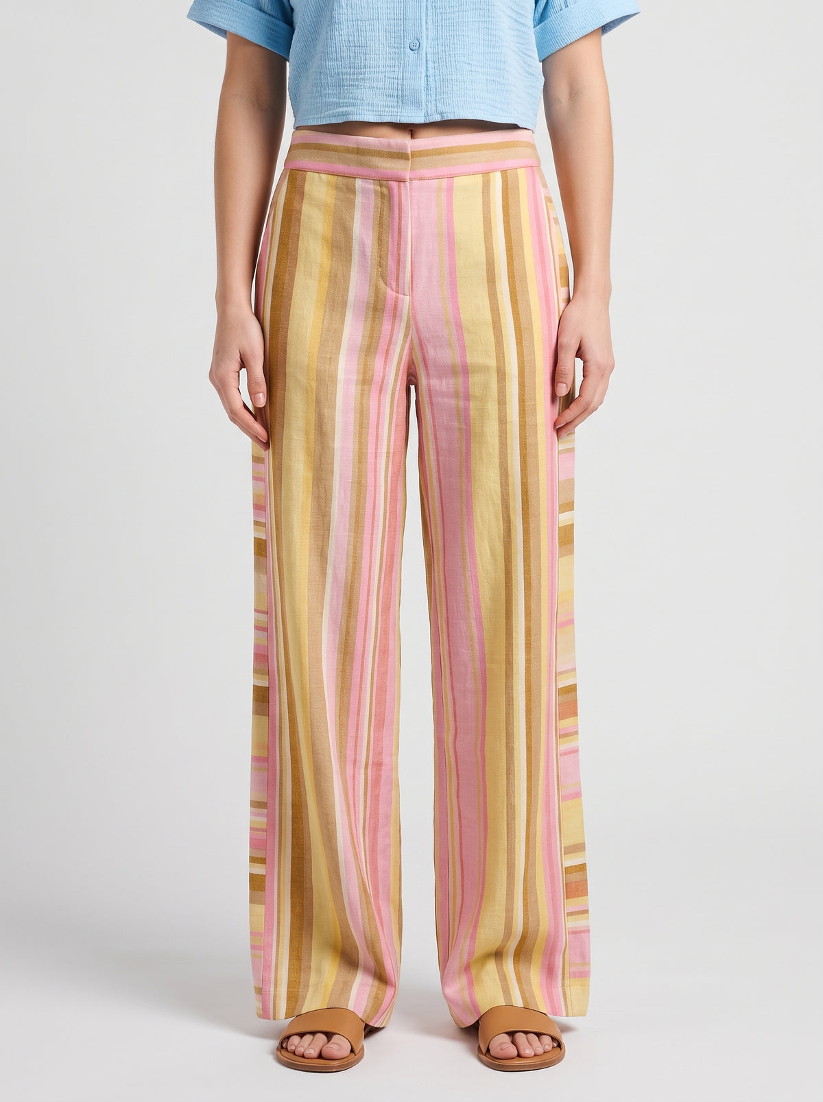 Pantalon palazzo Anne à rayures roses et jaunes