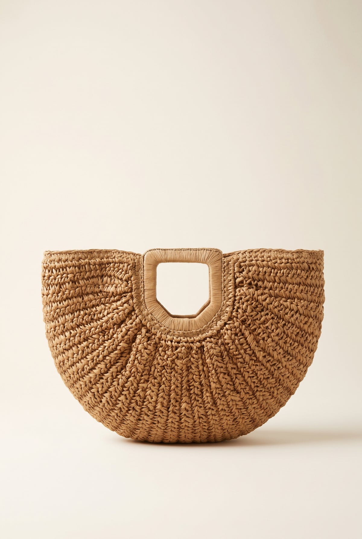 Bianca Half-Moon Rattan Tote — Brown