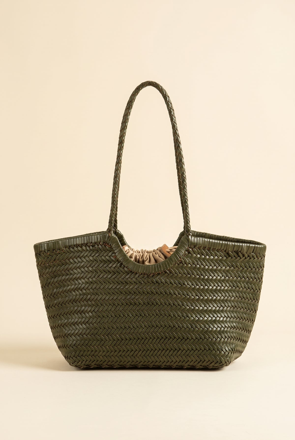 Beatrice Woven Faux Leather Tote — Green