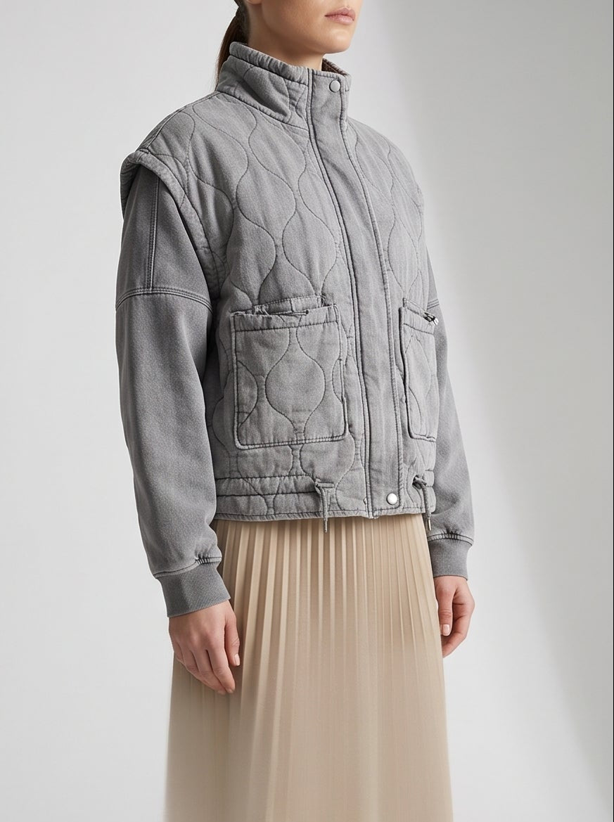 Micah Stand Collar Pocket Waistcoat - Grey
