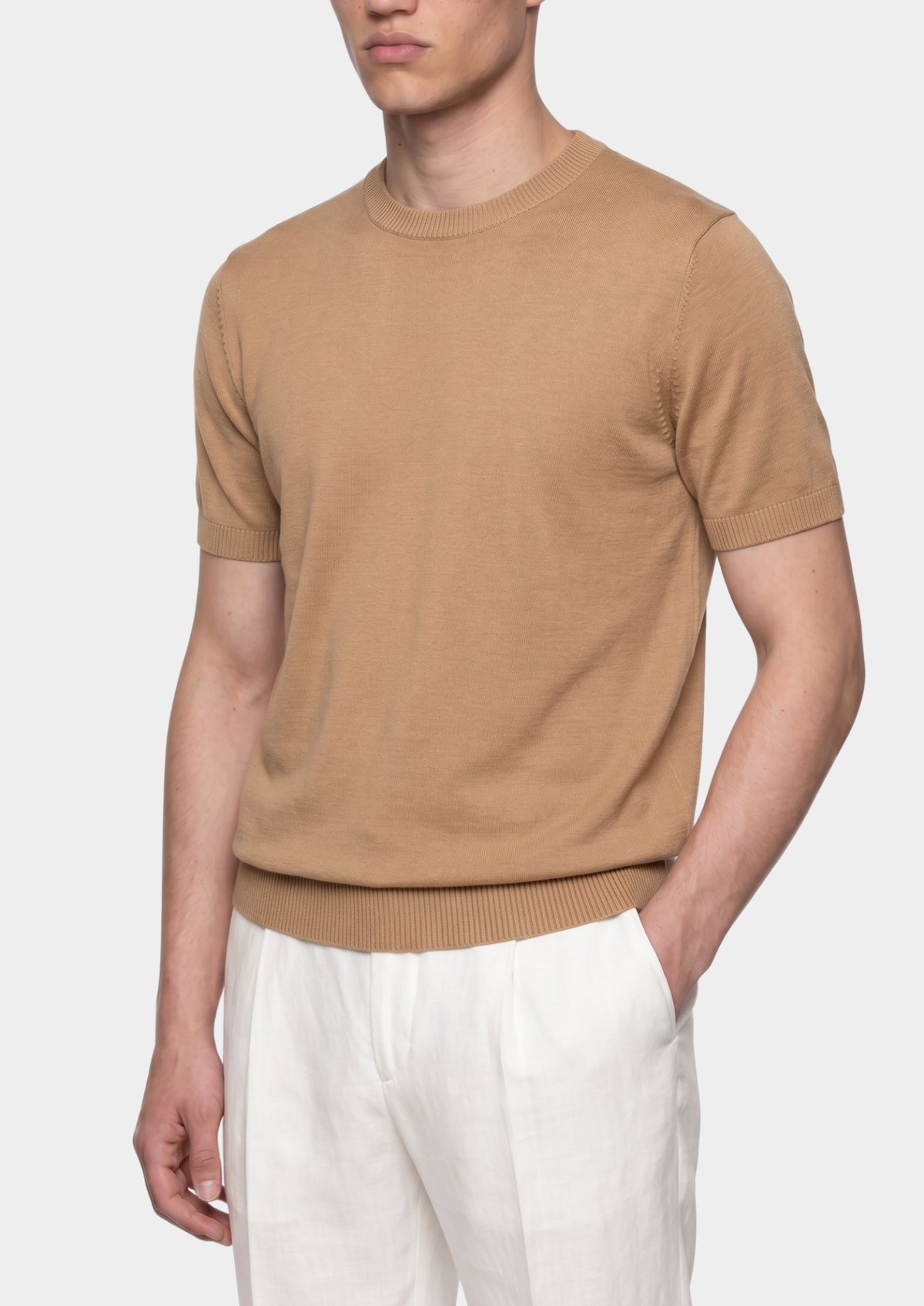T-Shirt essentiel col rond en maille beige