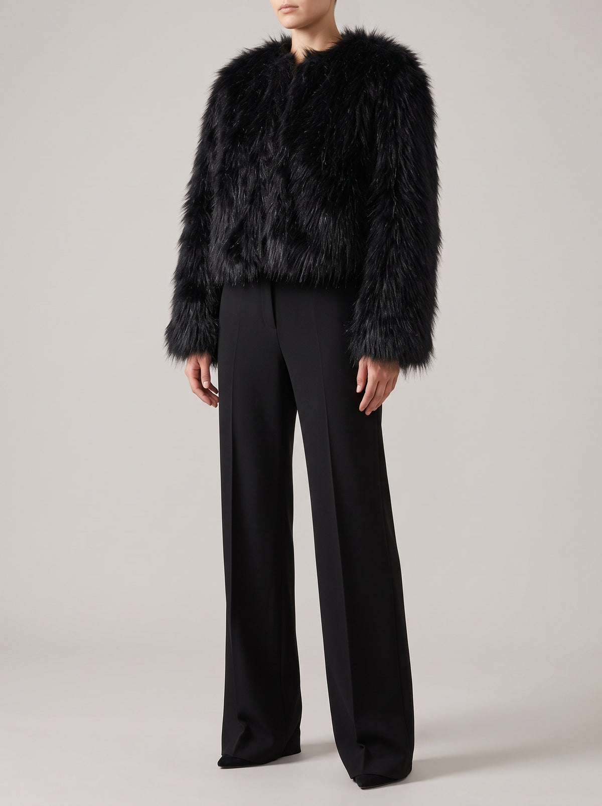 Reese Short Faux Fur Coat — Black