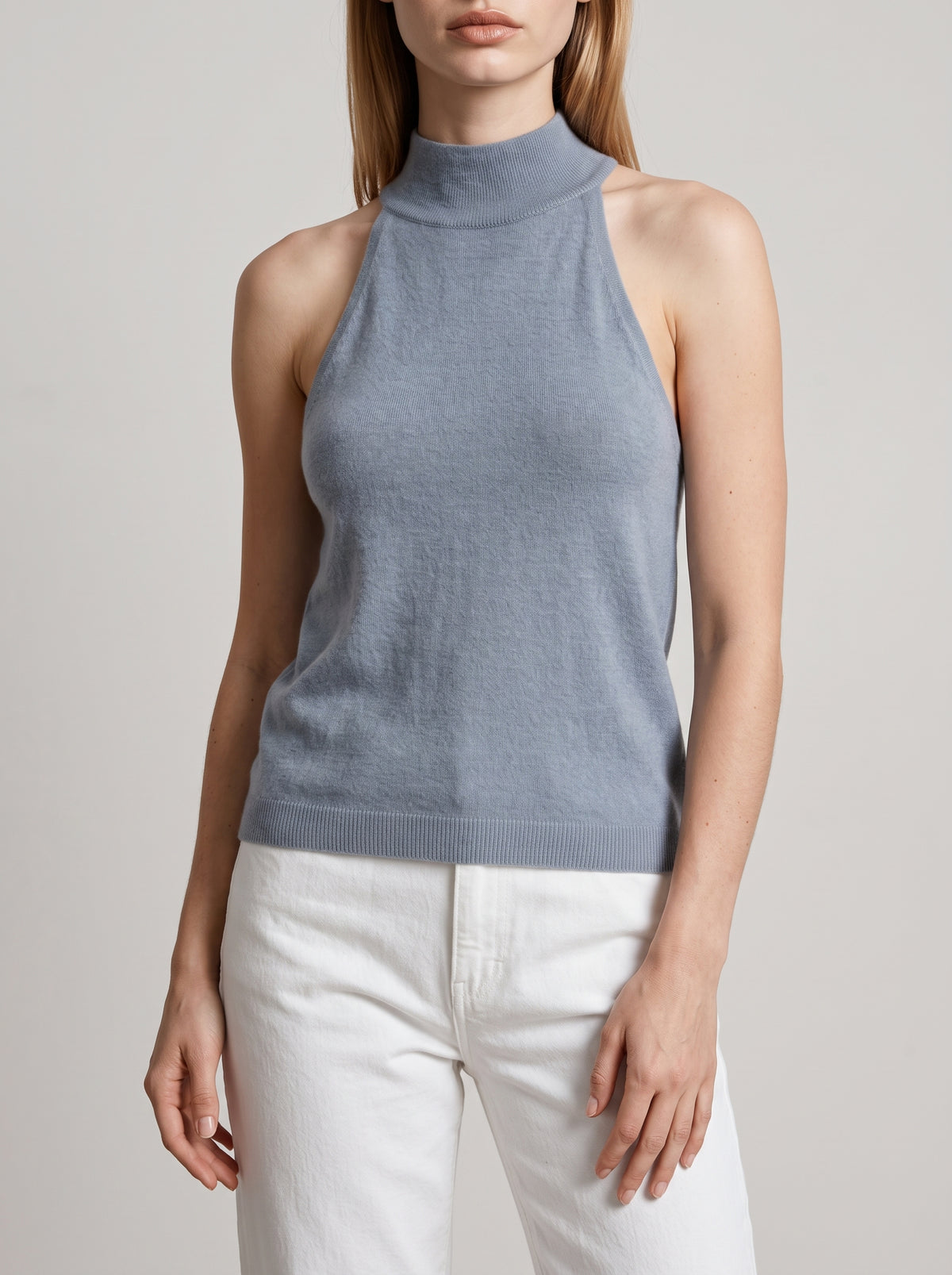 Nicky Halter-Neck Knit Crop Top - Grey