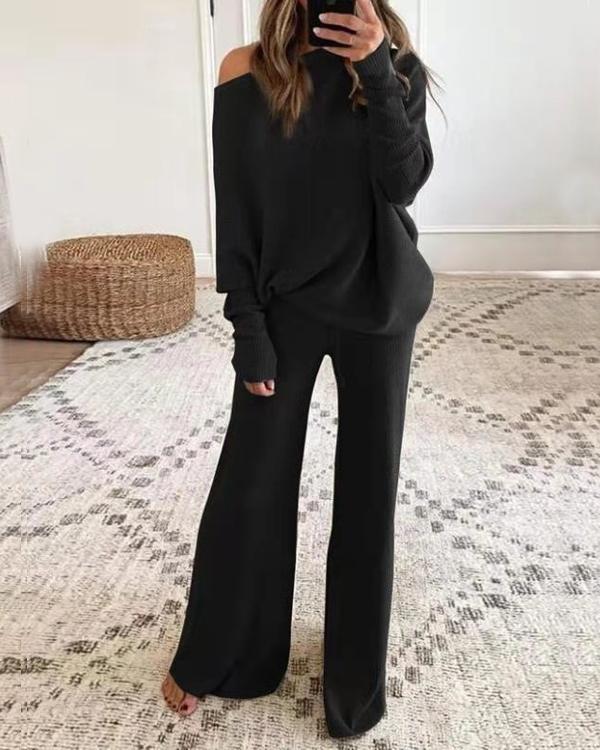 Ensemble Pull et Pantalon Large en Tricot, 2 Pièces
