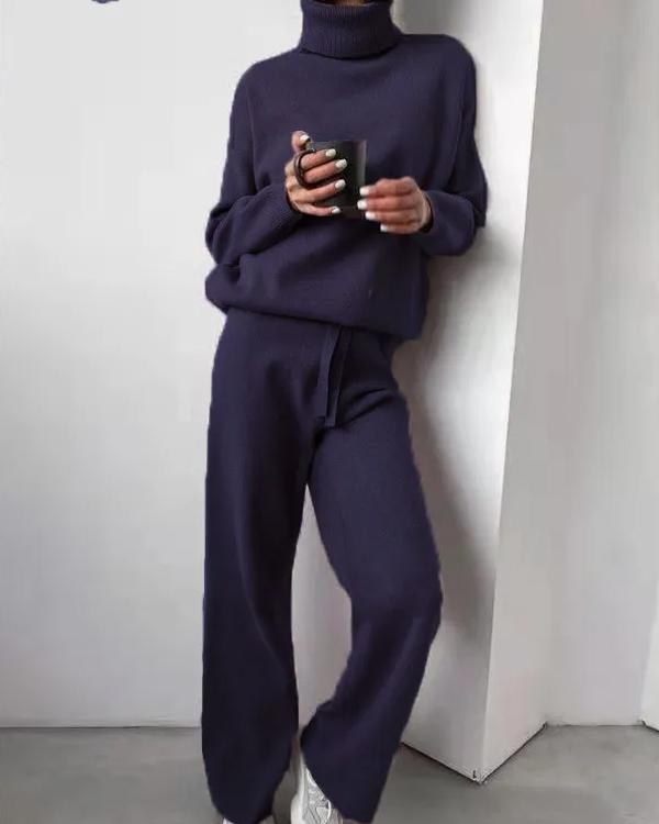 Ensemble Pull Col Roulé et Pantalon Tricot, 2 Pièces