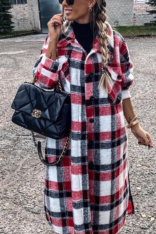 Manteau Long en Laine à Carreaux, Nouvelle Collection