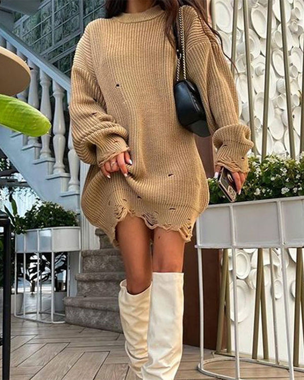 Pull Oversize Chic, Col Rond, Effet Délavé